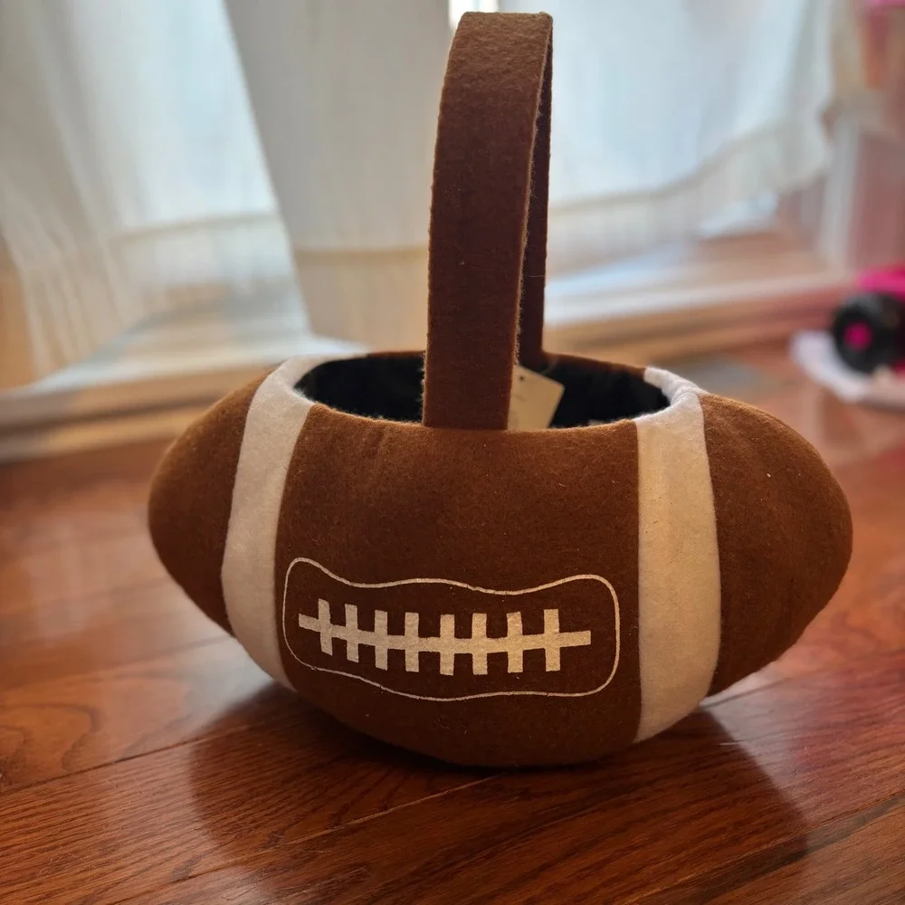 Plush‎ Football Sports Basket Brown Felt Game Day Party Easter Bucket Halloween